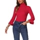 thumbnail image 4 of Suéter de punto delgado con cuello tortuga y mangas acampanadas 3/4 para mujer INSPIRE CHIC XS Rojo Profundo, 4 of 5