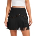 thumbnail image 2 of Huankd Western Cowgirl Fringe Skirt,High Waisted Mini Suede Skirts,Country Concert Rave Festival Booty Tassel Bottoms Black S, 2 of 5