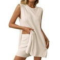thumbnail image 2 of Women Two Piece Sweater Set Sleeveless Side Slit Tops with Elastic Shorts Knit Summer Outfits Solid Color Outfits, 2 of 7