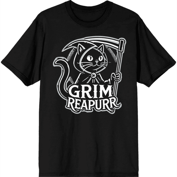 Black Cat Grim Reapurr Adult Black Crew Neck Short Sleeve Tee-Medium