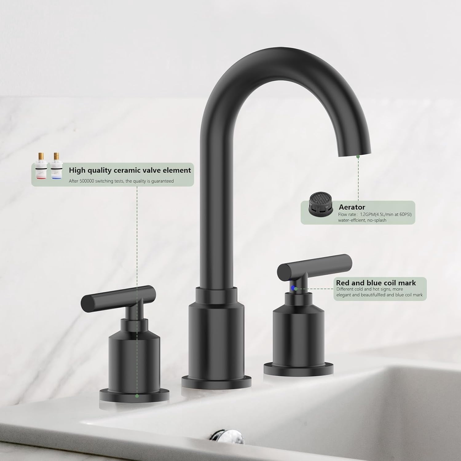 AOILE Widespread Bathroom Faucet - 8-Inch 3-Hole Sink Faucet with Stainless Steel Pop-Up Drain