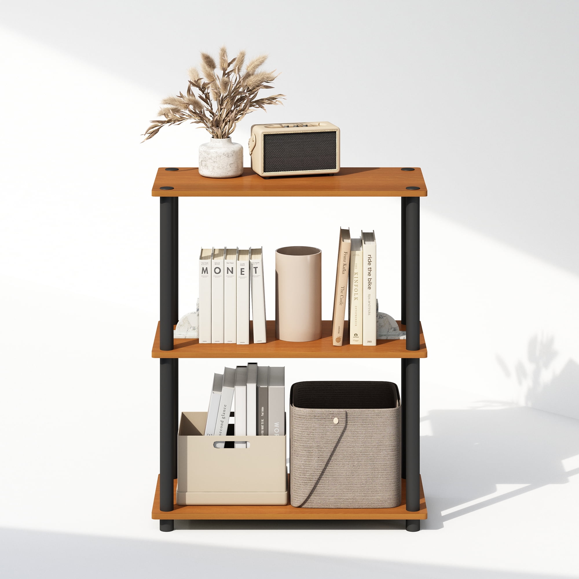 Furinno Turn-N-Tube 3-Tier Multipurpose Compact Display Rack, Shelving Unit, Bookcase, Light Cherry