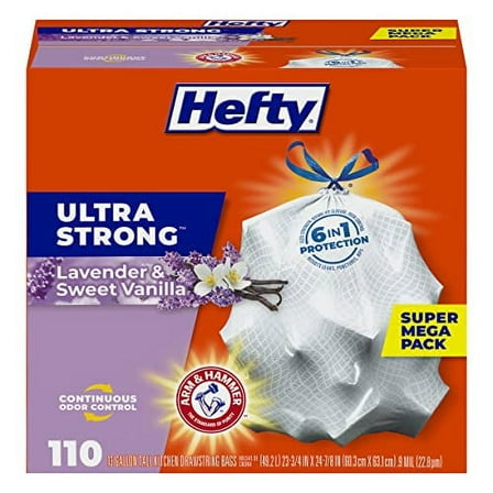 Hefty Ultra Strong Tall Kitchen Trash Bags, Lavender & Sweet Vanilla Scent, 13 Gallon, 110 Count
