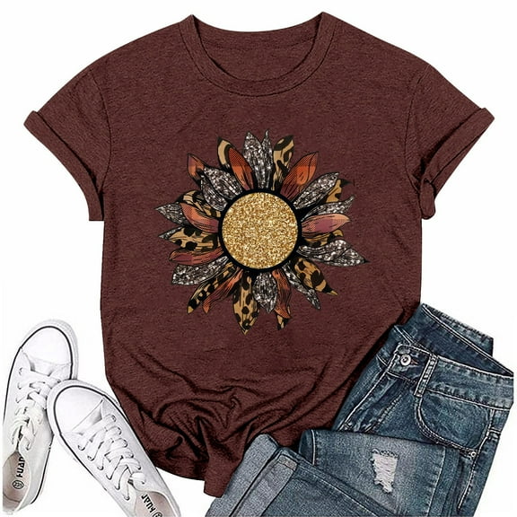 NAMTYQX Womens Graphic T Shirts Loose Fitting Plus Size O-Neck Hawaii Patterned Short Sleeve Stretchy Gemustertes Soft Tshirts Shirts for Women Gold Size L