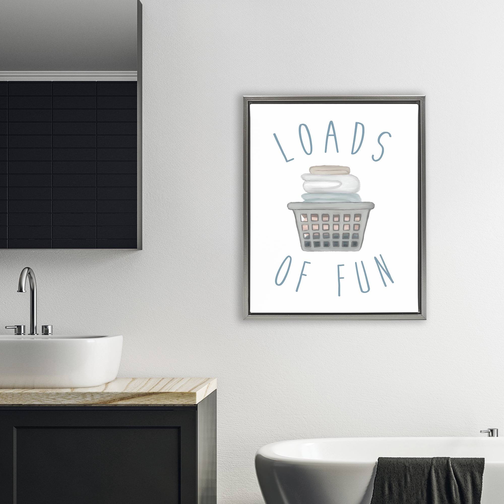 Stupell Industries Loads Of Fun Laundry Basket Gray Framed Floater Canvas Wall Art, design by Elizabeth Medley