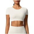 thumbnail image 2 of QUNYINEY Women's T Shirts Crew Neck Solid Casual Short Sleeve Tops Workout Slim Yoga Quick Dry Crop Shirts, 2 of 7