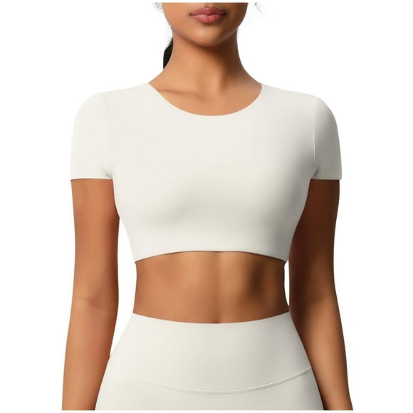 Short Sleeve Round-Neck Blouse for Women, Solid Color, Quick-Dry Fabric, Casual Fit, Breathable for Yoga and Daily Wear, Lightweight Summer Top