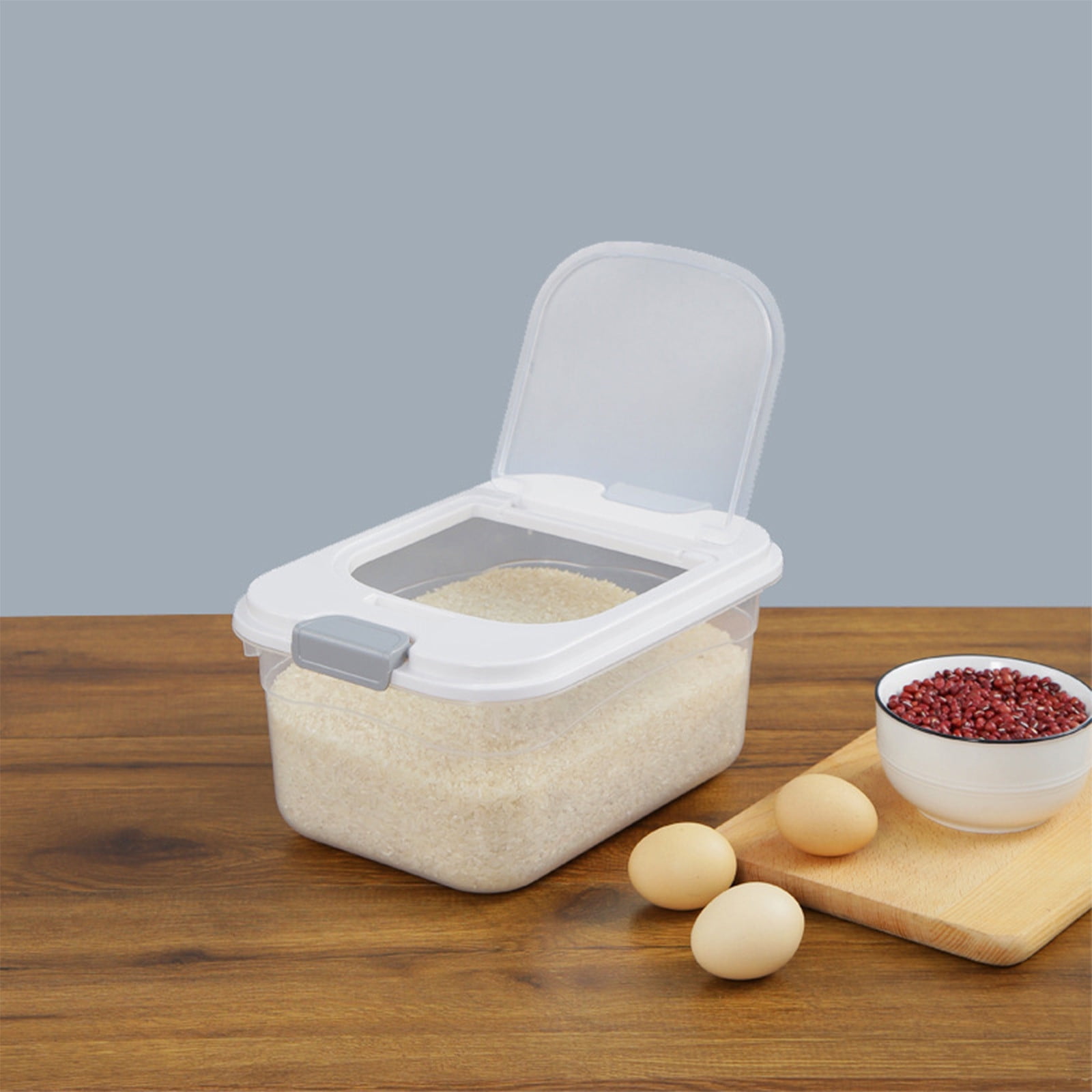 Clear Plastic Rice Storage Bucket with Lid, 10-Pound Capacity, Airtight & Insect-Proof Food Container for Flour, Grains & Dry Goods, Includes Measuring Cup