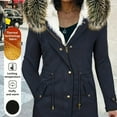 thumbnail image 3 of Women's Black Warm Zip-up Hooded Jacket Detachable Collar, 3 of 7