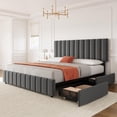 thumbnail image 1 of Gris tamaño completo-size linen forrado platform marco de cama con 4 almacenamiento cajones y adjustable cabecero, de madera slats support, no box spring required, 1 of 7