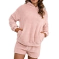 thumbnail image 2 of HYwys Womens Fuzzy Pajamas Set 2 Piece Lounge Sets Long Sleeve Hooded Fleece Sleepwear, 2 of 6