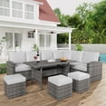thumbnail image 4 of 7 Pieces Outdoor Patio Furniture Set, All Weather PE Wicker Rattan Outdoor Sectional Sofa Sectional Patio Furniture w/Light Grey Cushions and Table, 4 of 8