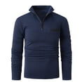 thumbnail image 4 of ZCFZJW Mens Polo Shirts Casual Long Sleeve Solid Color Half Zip up Henley Shirts Trendy Regular Fit Comfy Pullover Sweatshirts with Multi-Pockets Navy L, 4 of 9