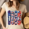 thumbnail image 4 of Patriotic 1776 Fireworks T-Shirt for Women, Red White Blue Independence Day Graphic Tee, Dark Heather, Size S, 4 of 6