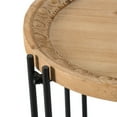 thumbnail image 4 of Benjara 24" Side Table- Modern- Round Tabletop- Carved Wood- Iron Frame- Brown, 4 of 5
