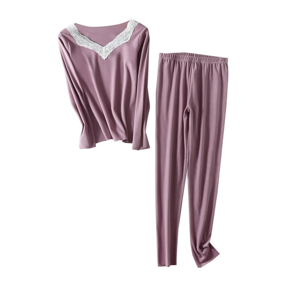 Oksale Fuzzy Sweatsuits Set Women Plus Size Set 2 Piece Trendy Lace Neck Shirts Loose Cozy Long Pants Warm Winter Outfits Purple XXXXL