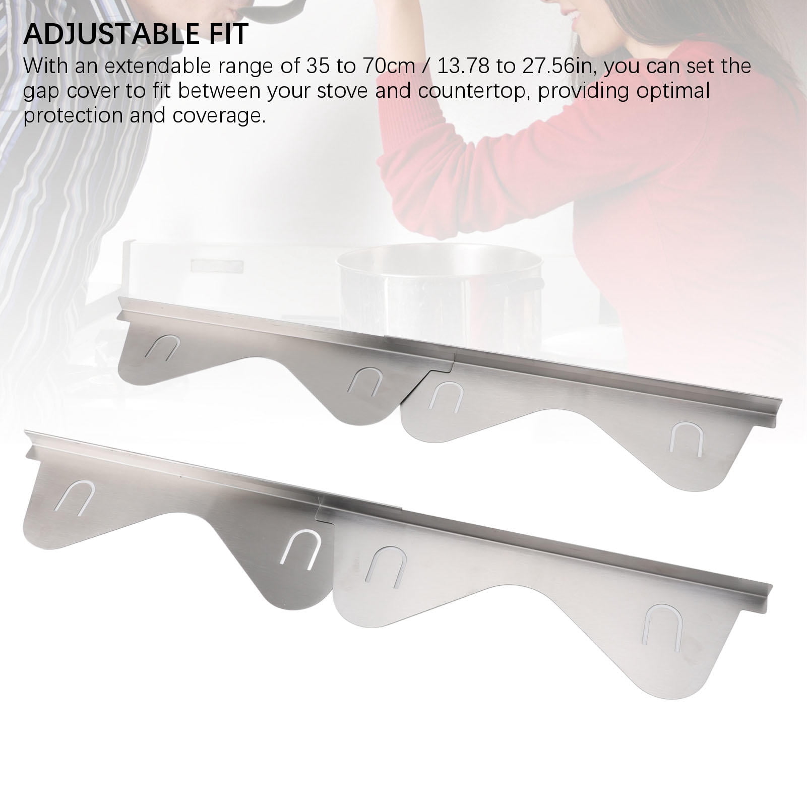BIMZUC 2-Pack Adjustable Stainless Steel Stove Gap Covers 13.8-27.6in – Heat‑Proof, Dishwasher Safe, Minimalist Kitchen Filler