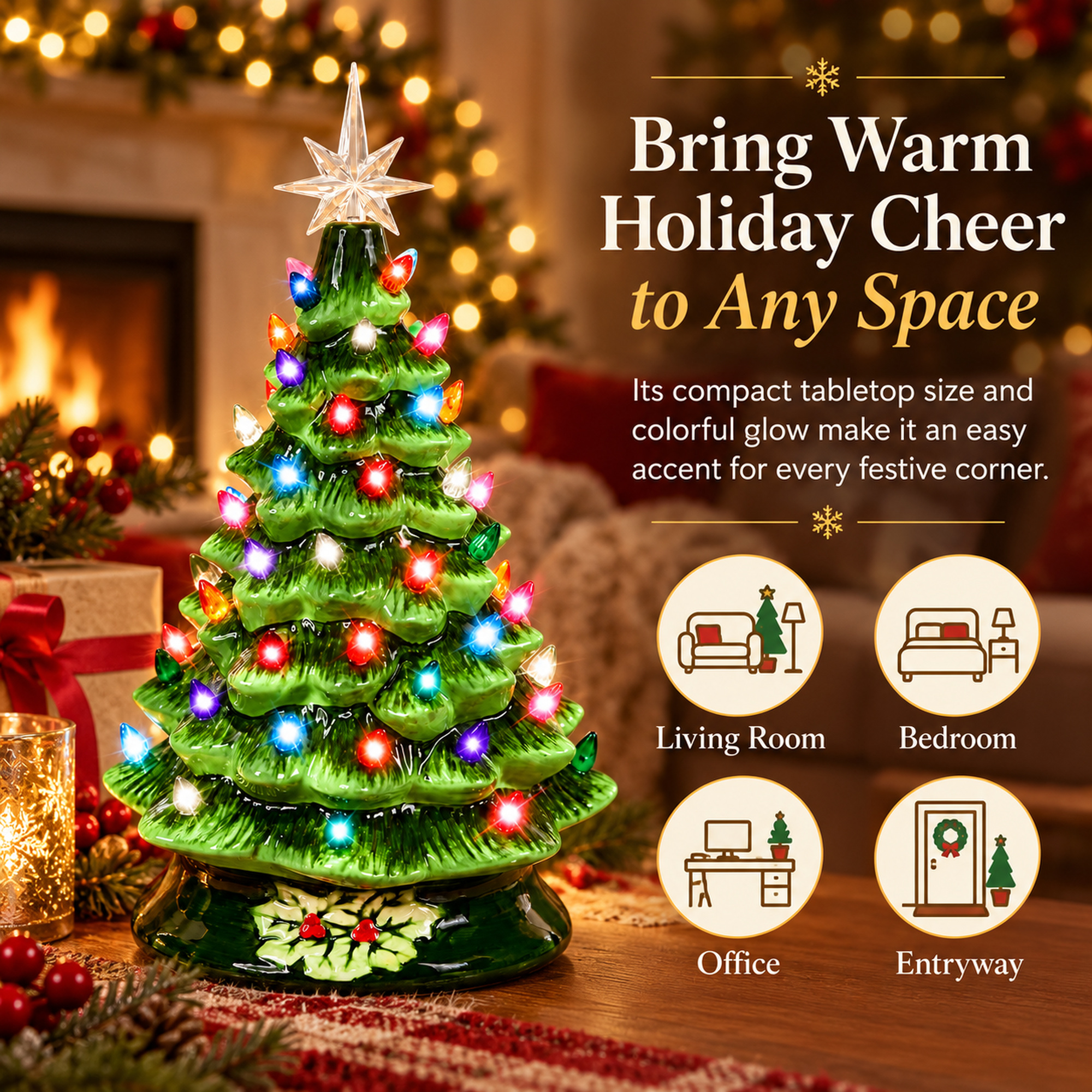Vebreda 15" Ceramic Tabletop Christmas Tree with Lights photo 5