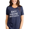 thumbnail image 2 of Thread Tank Anti Social Butterfly Women's Fashion Relaxed Crewneck T-Shirt Tee Heather Navy X-Large, 2 of 5