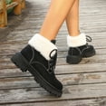 thumbnail image 4 of Rokment Fuzzy Snow Combat Boots for Women Fashion Casual Plush Lace up Platform Chunky Winter Ankle Booties Non Slip Mid Calf Short Work Boots Black Size 6.5, 4 of 7
