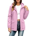 thumbnail image 2 of Xaqiouau Women Hooded Waterproof Mid Length Rain Jacket Casual Drawstring Windbreaker with Flap Pockets Lightweight Outdoor Coat, 2 of 6