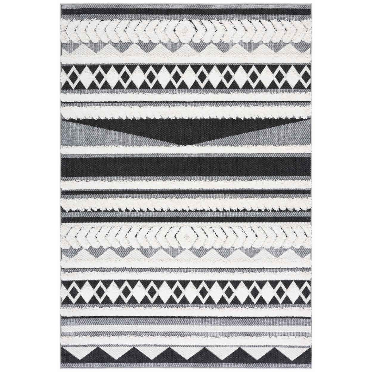 SAFAVIEH Cottage Fitzroy Geometric Indoor/Outdoor Area Rug, Ivory/Black, 9' x 12'