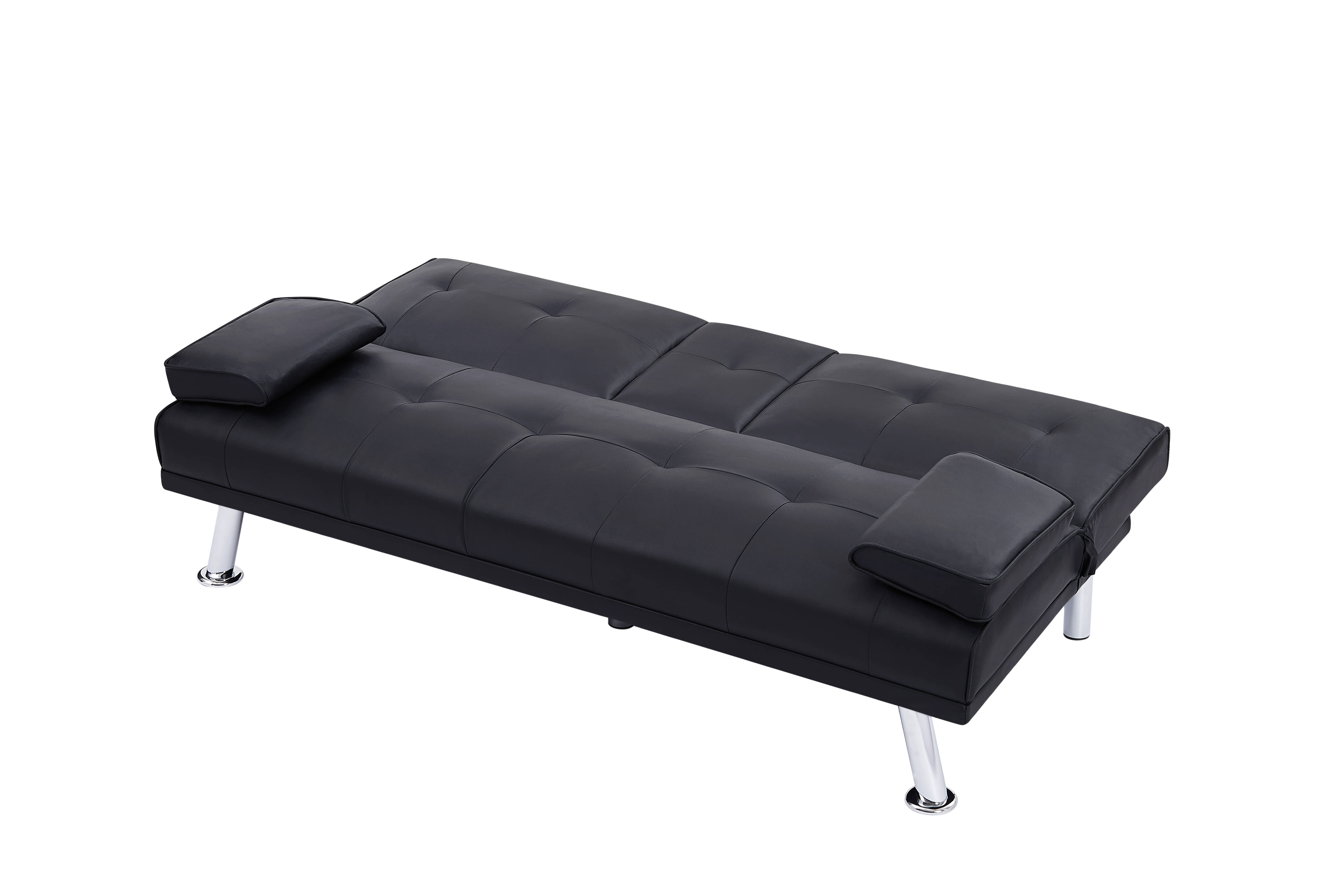 Sofa Bed with Cup Holder Convertible Futon Couches Adjustable Backrest Modern Faux Furniture Upholstery for Living Room