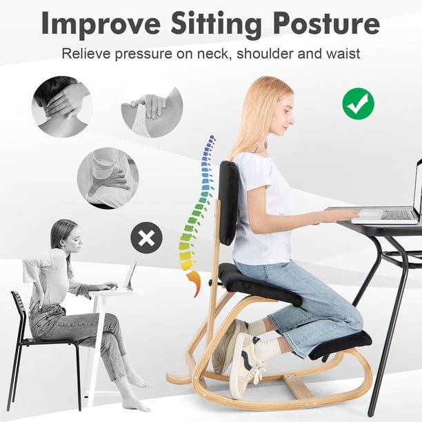 chaise ergonomique de bureau à genoux Chaise ergonomique à bascule à genoux / tabouret de bureau vertical gris, chaise de bureau de méditation réglable en hauteur, chaise multi-positions assises(Tilti