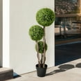 thumbnail image 6 of HOMCOM 45.3" Artificial Plant for Home Decor Indoor & Outdoor Fake Plant Artificial Tree in Pot, Ball Boxwood Topiary Tree, Light Green, 6 of 9
