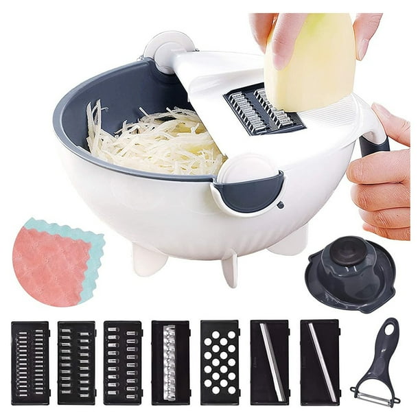 Vegetable Slicer Cutter - Vegetable Chopper Multi Blade Adjustable Slicer Cheese Slicer Basket,Best Veggie Cheese Shredder Set with Fruit Peeler