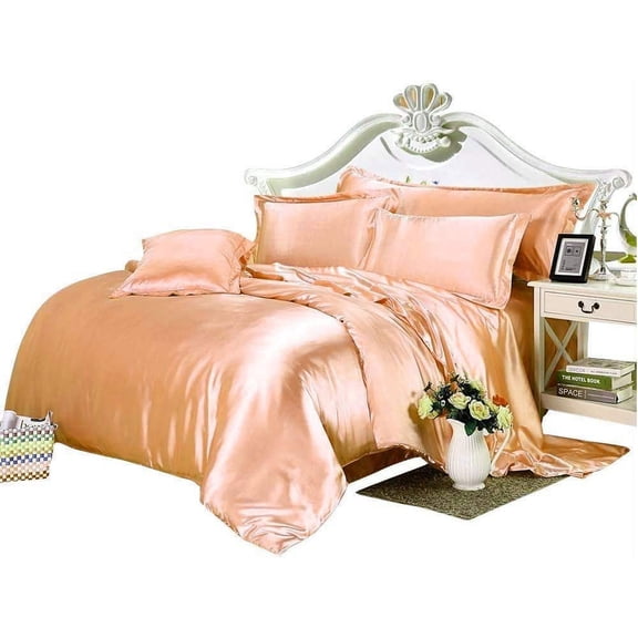 Kanak Bedding All-Season Ultra Soft 500 GSM Queen Size Silky Satin 7Pcs Comforter Set (Comforter Fitted 15" Flat 4 Pillow Case) Peach