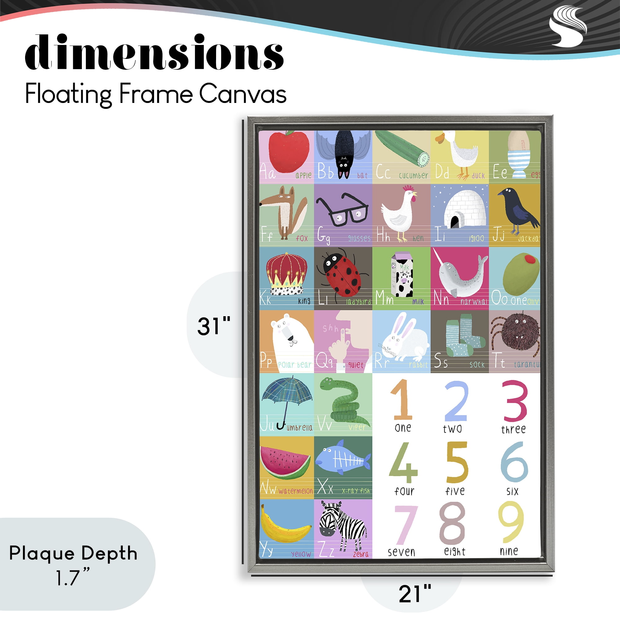 Stupell Industries Counting & Alphabet Learning Gray Framed Floater Canvas Wall Art, design by Carla Daly
