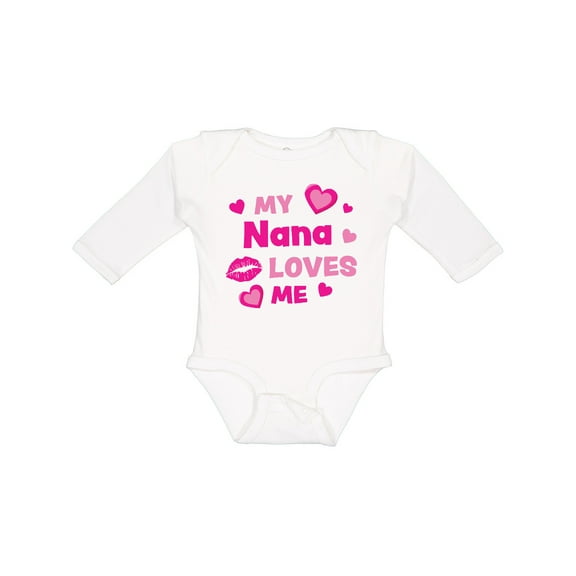Inktastic Valentine's Day My Nana Loves Me Hearts and Lips Boys or Girls Long Sleeve Baby Bodysuit