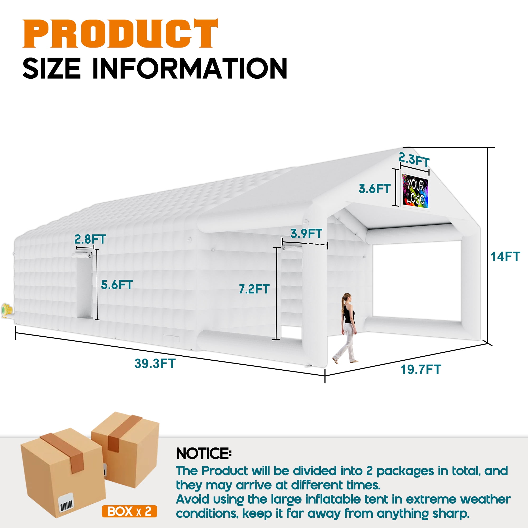 Jocisland 39x20x14 ft Large Inflatable Nightclub Tent for Adults with Pavilion Rest Area, White Inflatable Night Club Gazebo for Wedding, Birthday