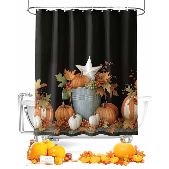Fall Harvest Shower Curtain Set ,Waterproof Fabric Shower Curtains Pumpkin Bucket Grape Shower Curtains for Bathroom,Bathroom Decor 36"x72"