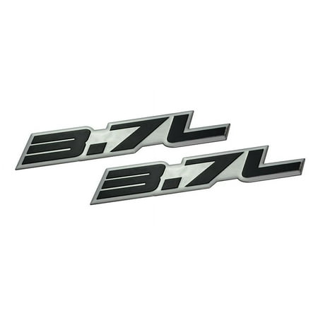 2 x (pair/set) 3.7L Liter Embossed Black on Highly Polished Silver Real Aluminum Auto Emblem Badge Nameplate for Dodge Ram Jeep Grand Cherokee Mazda Ford F-150 Wrangler Sport Chevy Chevrolet GM Nissan