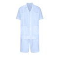 thumbnail image 3 of UVEASISHA Men's Linen 2 Pieces Beach Outfit Cotton Set Short Sleeve Button Down Shirts Summer Beach Shorts Casual Outfits Light Blue, 3 of 5