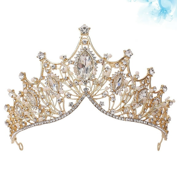 Raindrops Princess-Style Tiaras Golden Crystal Wedding Crown for Woman Lady 1Pack