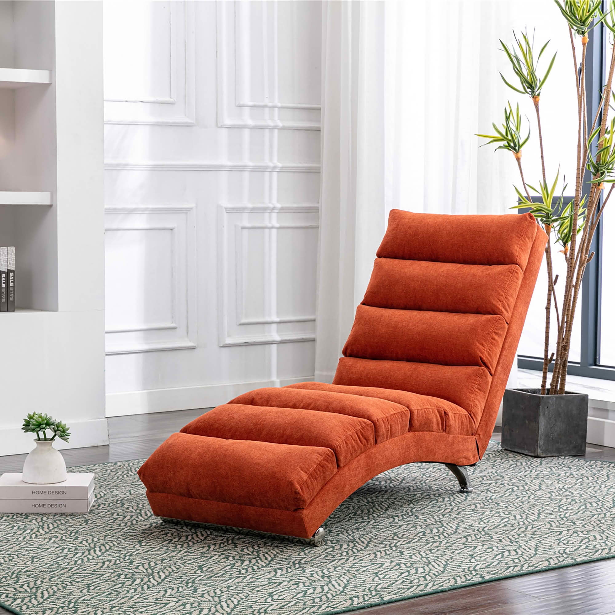 MAYEERTY Vibrating Upholstered Chaise Lounge Chair, Ergonomic Fixed Back Fabric Recliner Sofa with Side Pocket Remote Control for Living Room Bedroom