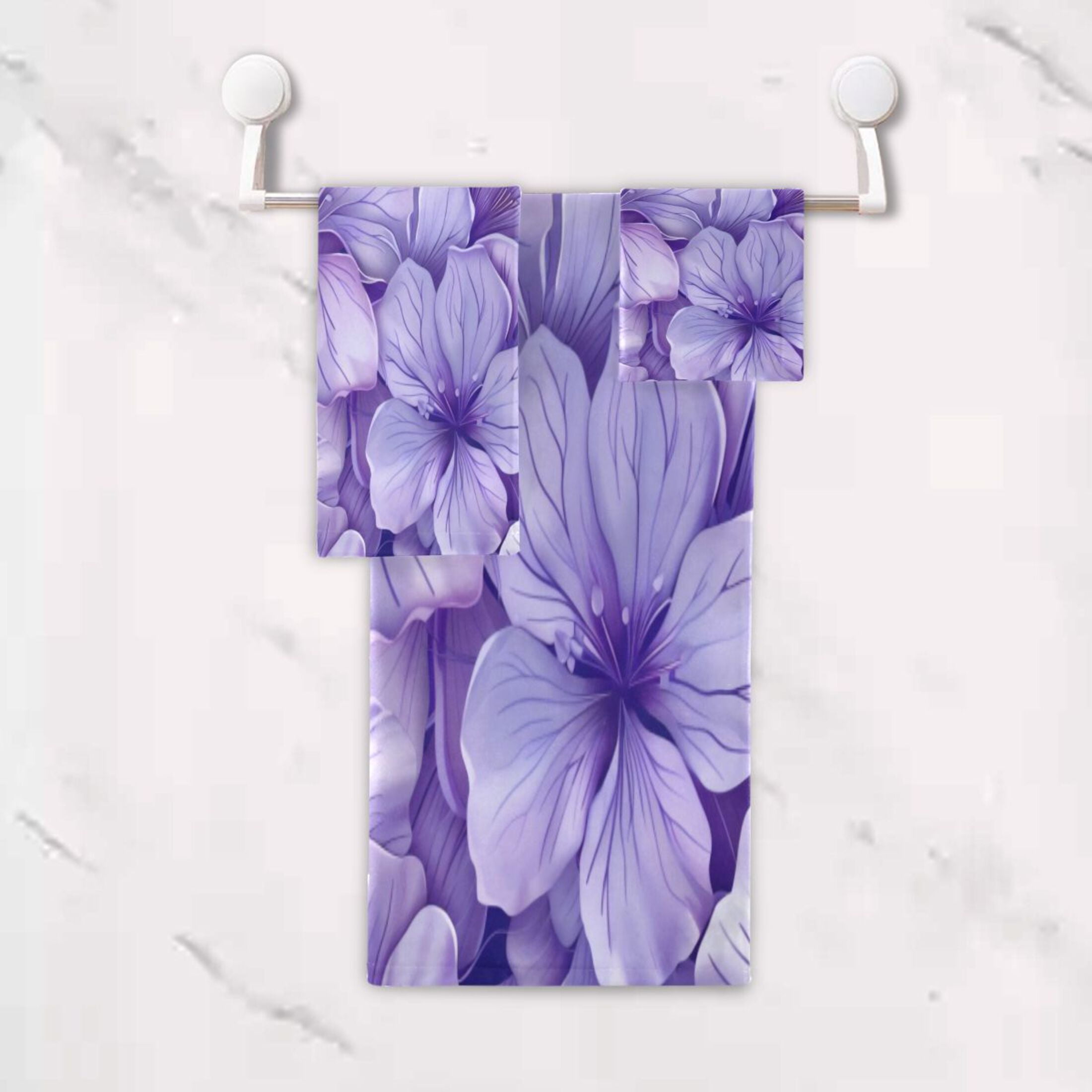 Three-Piece Towel Set Face Towel Towel Set Hand Towel Bath Towel Cotton Bath Towels Bath Towel Sets Hand Bath Towels Light Purple Flowers