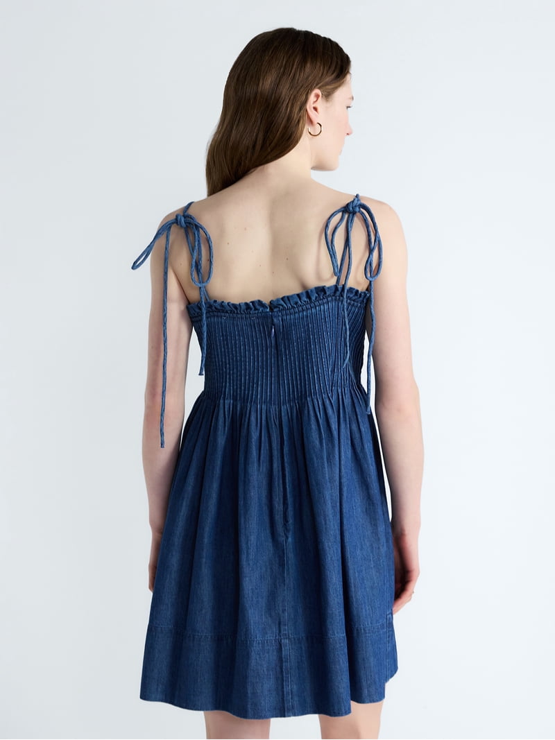 walmart free assembly denim dress Free Assembly Women's and Women's Plus Embroidered Denim Mini Shirtdress with Belt, Sizes XS-4X