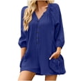 thumbnail image 2 of Summer Jumpsuits for Women Casual Cotton V Neck Short Sleeve Button-Down Loose Fit Rompers with Pockets Blue XXL, 2 of 9