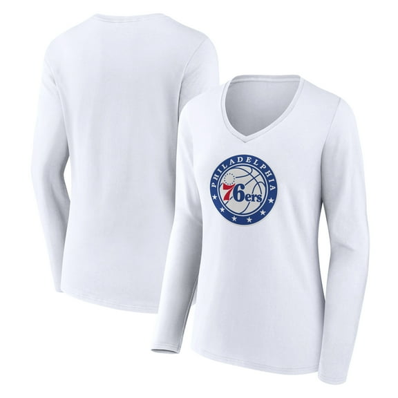 Women's White Philadelphia 76ers Alternate Logo V-Neck Long Sleeve T-Shirt