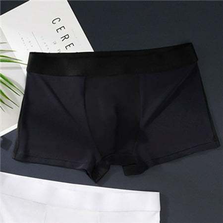 YWDJ Mens Boxer Briefs Underwear Plus Size Breathable Lightweight No Show Ice Silk Thin Style Traceless Boxers Business Breathable Mens Summer Comfortable Boxers Black L