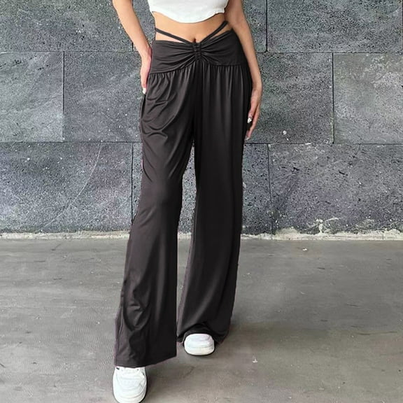 Gifts Usmixi Womens Straight Trousers Sexy Hollowed High Waist Wide Leg Long Pants Solid Pleated Loose Lightweight Pants Black l
