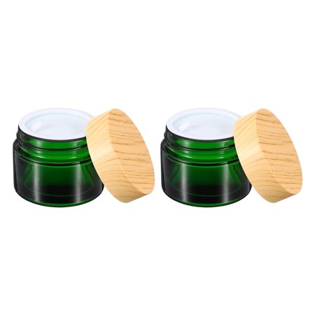 Uxcell 2 Pcs Glass Cosmetic Containers 50g/1.76oz Empty Round Cosmetic Jars with Leakproof Lid Refillable Glass Cream Jar Makeup Sample Containers for Lotion Lip Balm Eye Cream Green