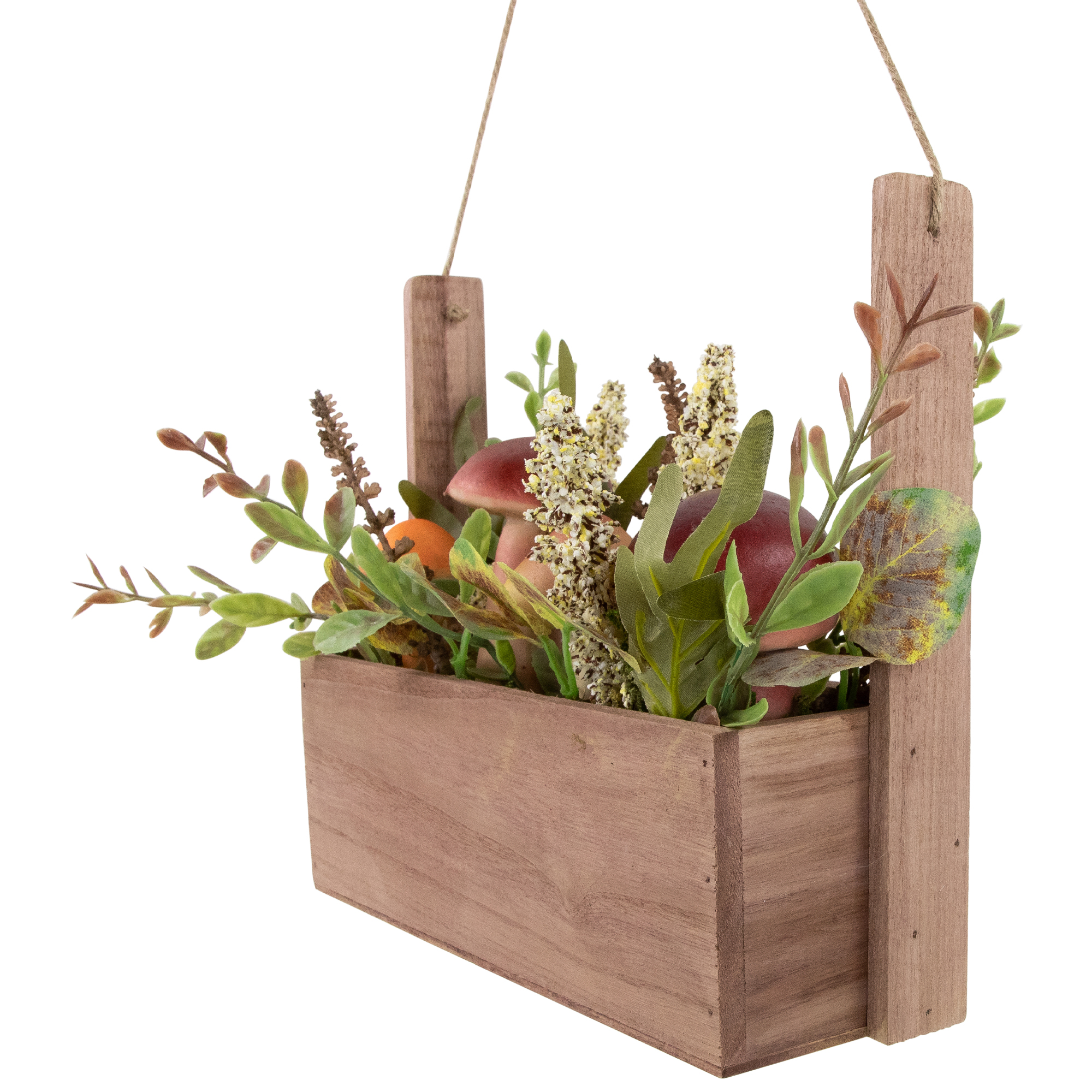 18" Mushroom and Foliage Wooden Fall Harvest Hanging Basket