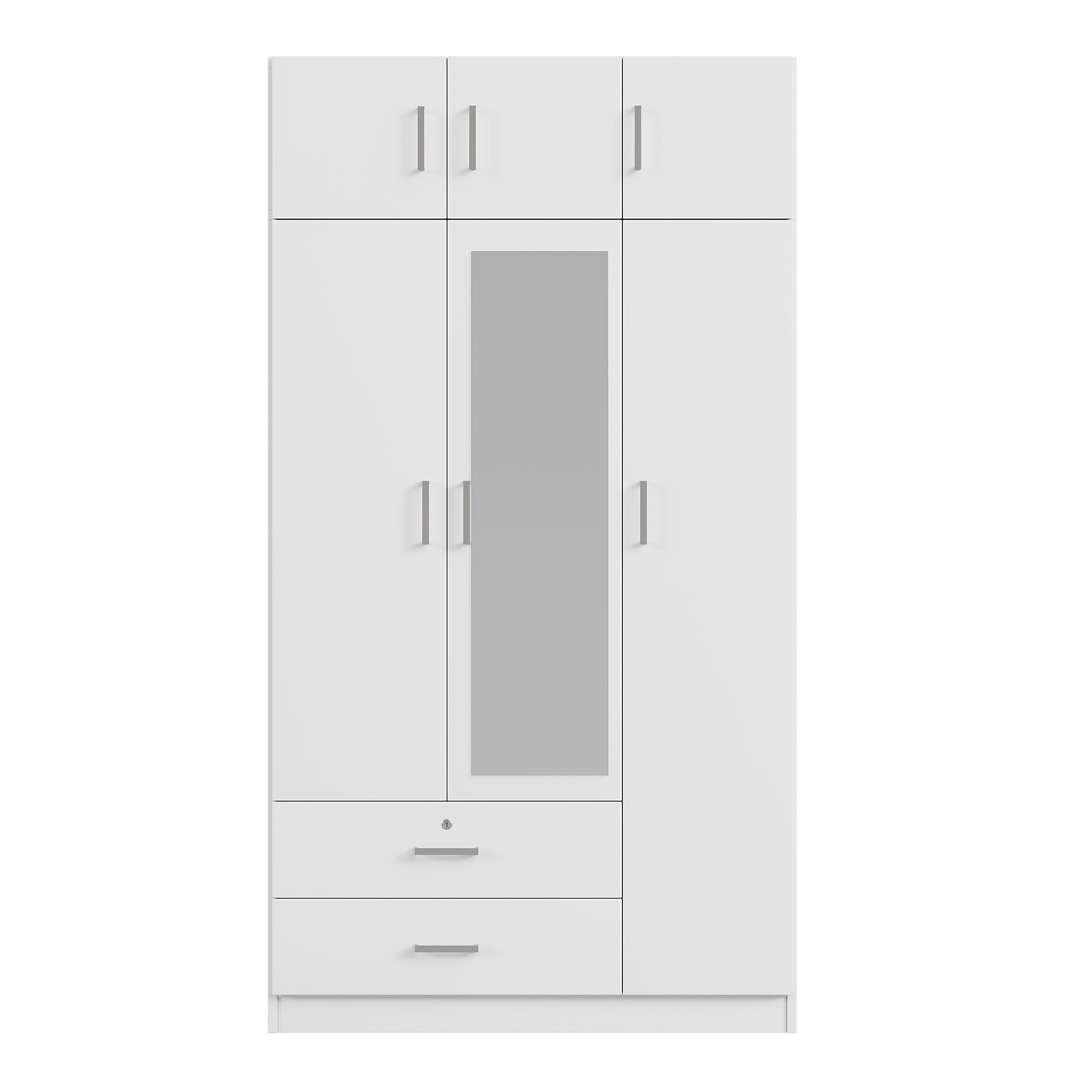 Euroco 3-Door Wood Armoire, Wardrobe with Mirror and Drawers, White