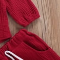 thumbnail image 5 of Bagilaanoe Toddler Baby Boy Girl Cotton Linen Pants Set Solid Long Sleeve T Shirt Top Drawstring Elastic Waist Pants Outfit, 5 of 7