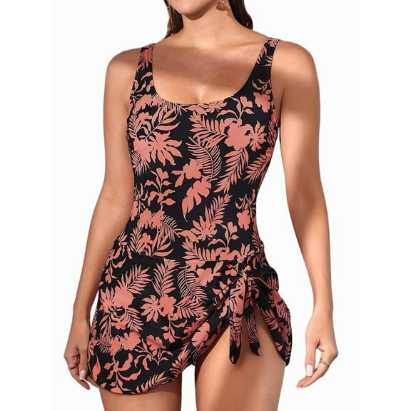 One-Piece Swimdress Swimsuits for Women Tummy Control Swim Dresses Skirt Bathing Suit Printing 5XL